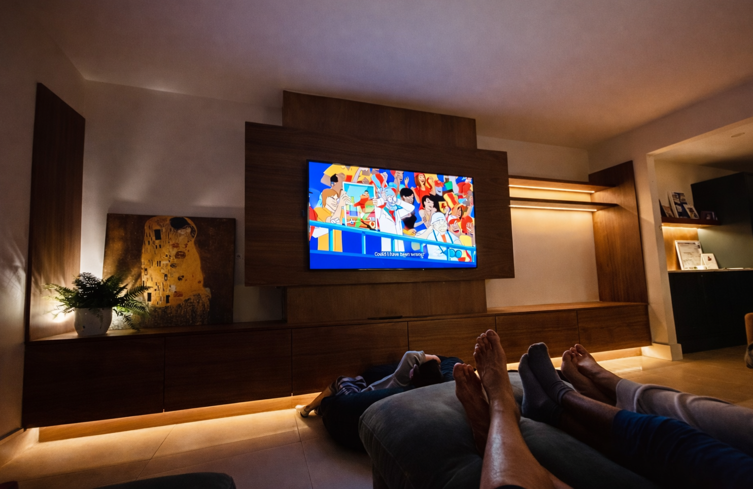 LED Strip lighting on a media wall